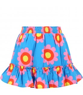 Light-blue skirt for girl with flowers