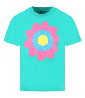 Green T-shirt for girl with flower and logo