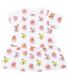 White dress for baby girl with colorful tigers