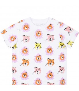 White T-shirt for baby girl with animals