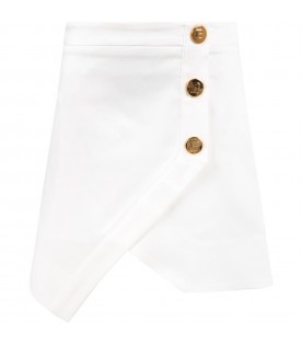 White skirt for girl with iconic golden buttons