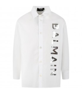 White shirt for boy with silver logo