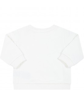 White sweatshirt for baby girl with golden logo