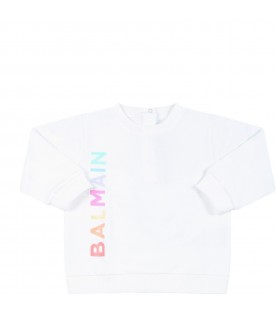 White sweatshirt for baby girl with colorful logo