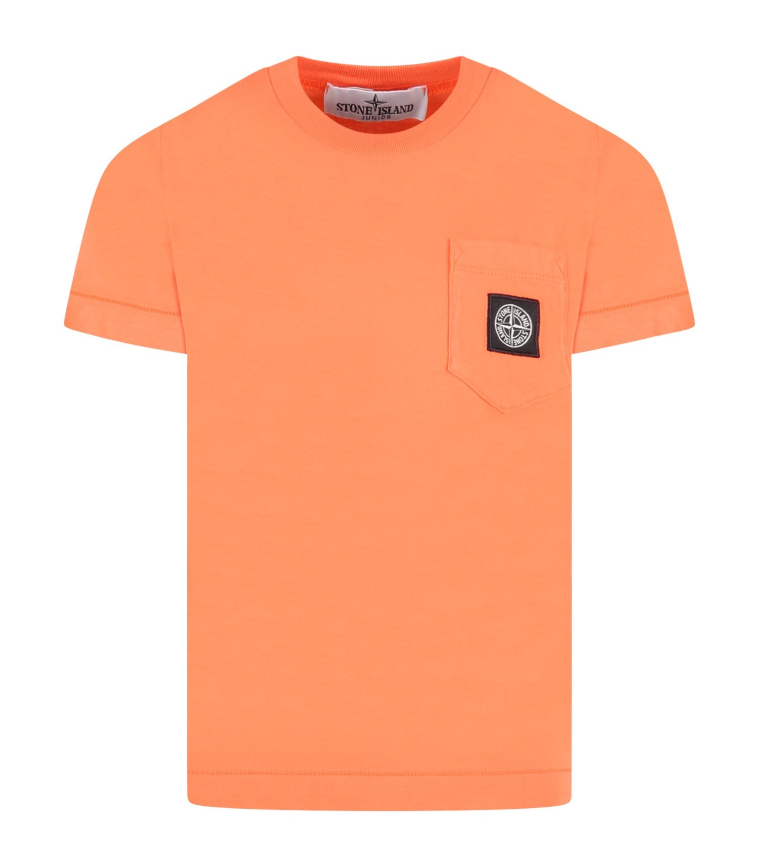 Stone Island Junior Orange T-shirt for kids with patch logo