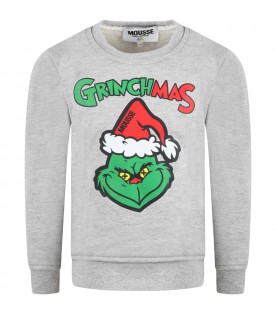 Gray sweatshirt for kids with Grinchmas
