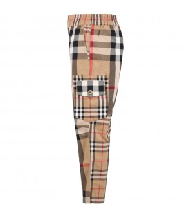 Beige trousers for boy with vintage check