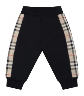 Black sweatpants for baby boy with vintage check