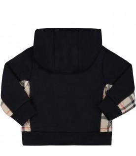 Black sweatshirt for baby boy with vintage check