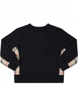Black sweatshirt for baby boy with vintage checks