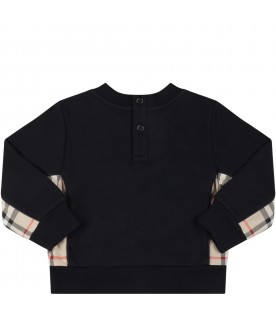 Black sweatshirt for baby boy with vintage checks