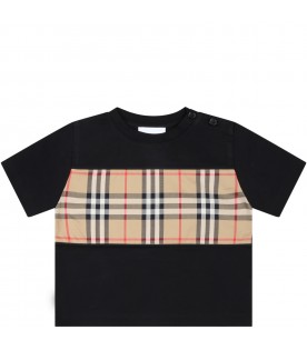 Black T-shirt for babykids with vintage check