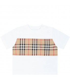 White T-shirt for babykids with vintage check
