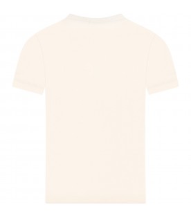 Beige T-shirt for boy with double logo