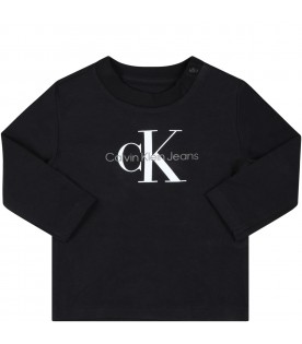 Black T-shirt for babykids with gray and white logo
