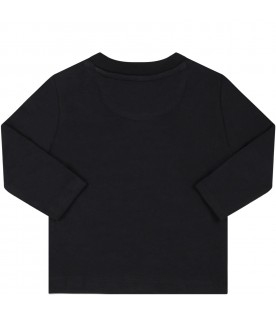 Black T-shirt for babykids with gray and white logo