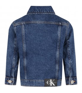 Blue denim-jacket for boy with logo patch
