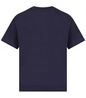 T-shirt blu per bambini con logo bianco