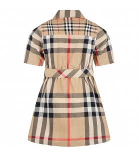 Beige dress for girl with vintage check
