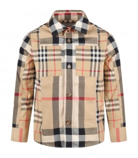 Beige shirt for boy with vintage check
