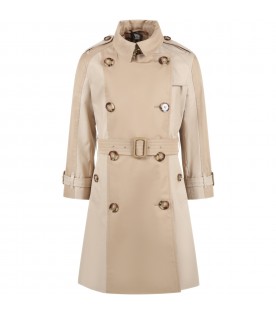 Beige trench-coat for kids with vintage check