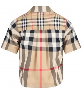 Beige shirt for boy with vintage check
