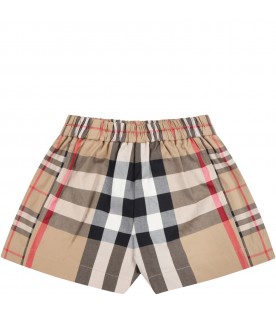 Beige shorts for baby boy with vintage check