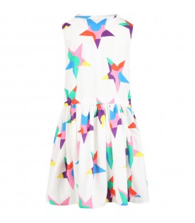 White dress for girl qith colorful stars