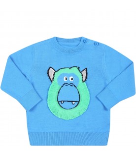 Light-blue sweater for baby boy with gorilla