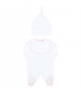 White set for baby girl with pink logo
