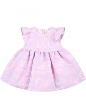 Pink dress for baby girl with colorful print