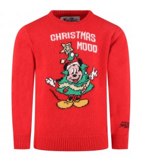 Red sweater for boy with Mickey Mouse