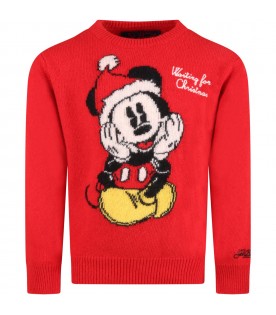Red sweater for boy with Mickey Mouse