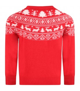 Red sweater for boy with white log