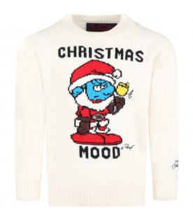 Ivory sweater for boy with Grouchy Smurf