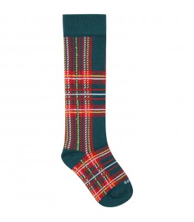 Green socks for kids with red check
