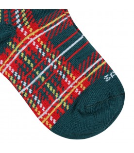Green socks for kids with red check