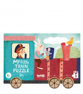Multicolor set for kids with puzzle with train