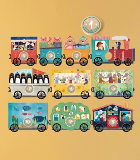 Multicolor set for kids with puzzle with train