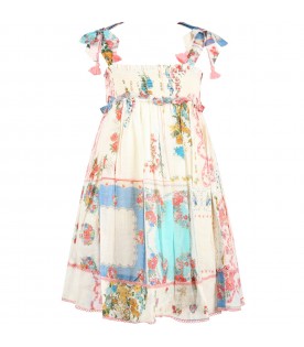 Ivory dress for girl with floral print