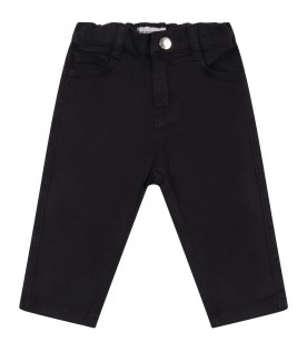 Blue trousers for baby boy with logo patch