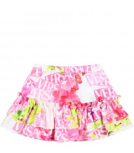 Multicolor skirt for baby girl with logo and floral print