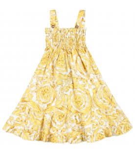 Vestito bianco e dorato per neonata con pattern Barocco