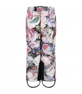 Multicolor ski pants for girl with flowers