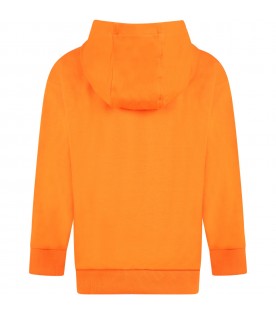 Orange sweatshirt for boy with green logo and Safety Pin