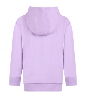 Purple sweatshirt for girl with fuchsia logo and Safety Pin