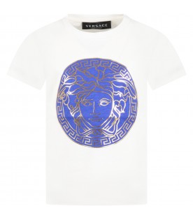 T-shirt bianca per bambino con Medusa blu