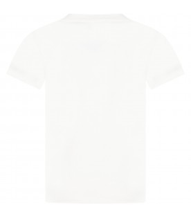 T-shirt bianca per bambina con logo fucsia