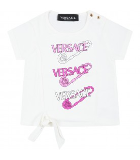 White T-shirt for baby girl with logos