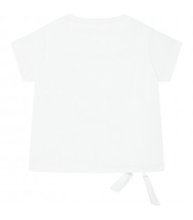White T-shirt for baby girl with logos